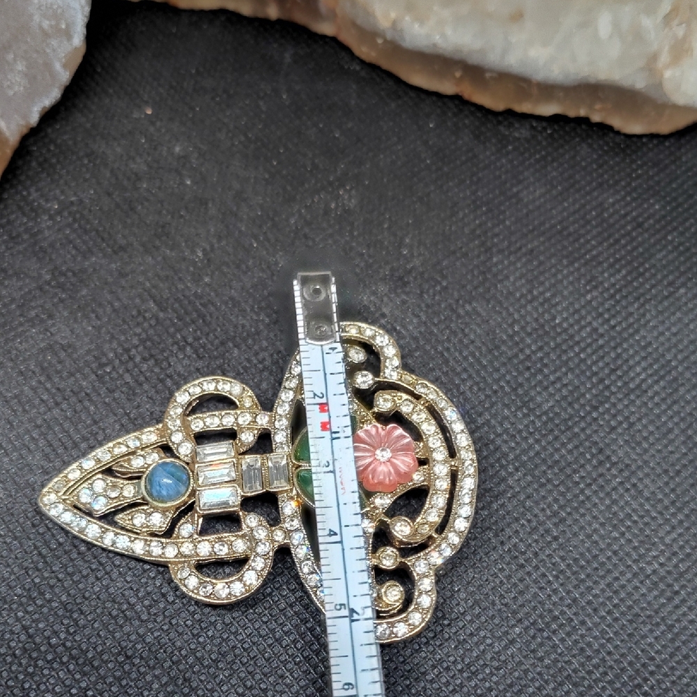 1928 Brand Art Deco Style Rhinestone Pink Floral Brooch - Picture 8 of 8
